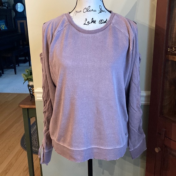 Lucky Brand Tops - Lucky Brand distressed cold shoulder purple sweatshirt